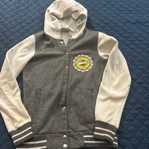 Champion Gray and White Varsity Jacket with Quilted Design